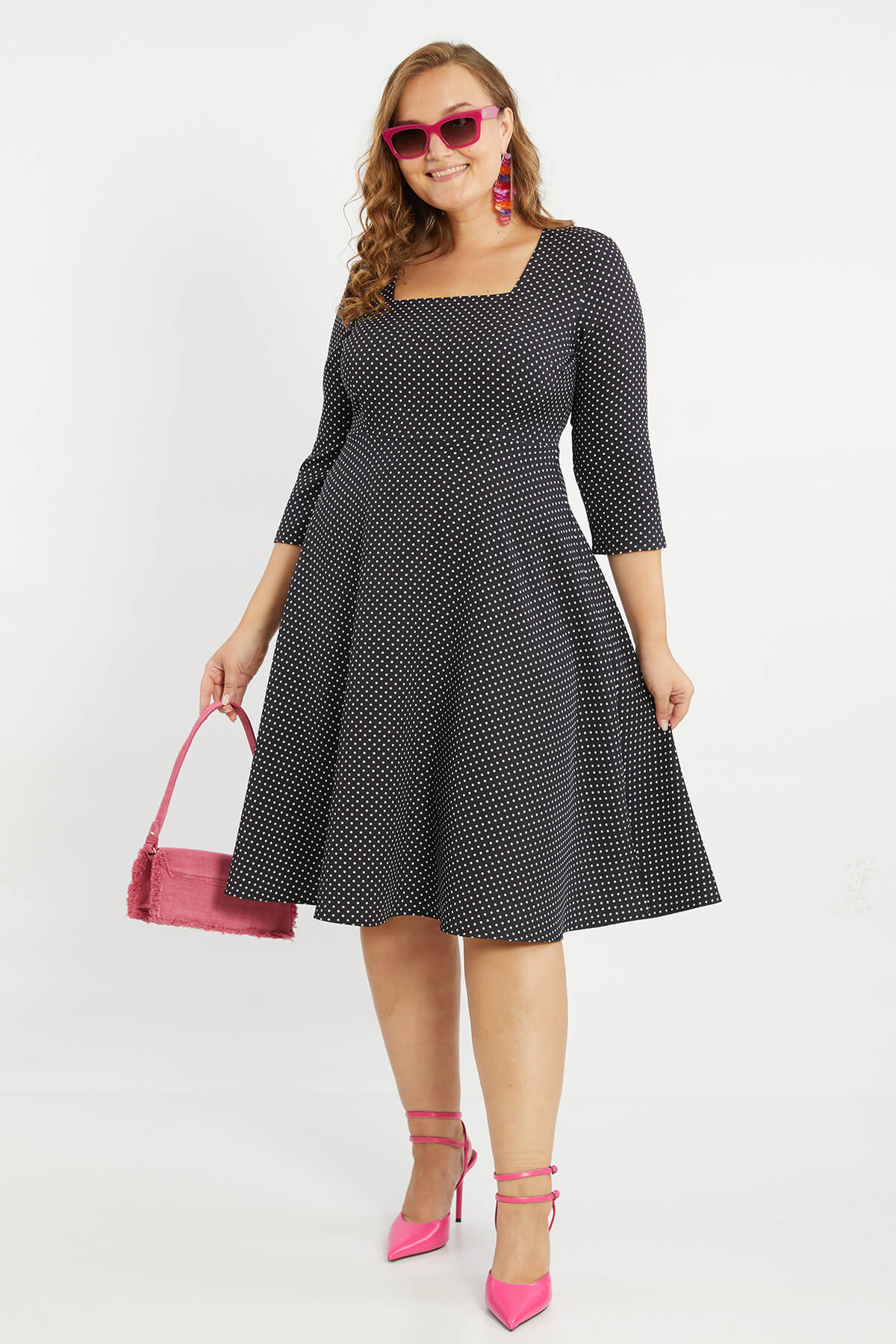 Black midi dress with square neckline