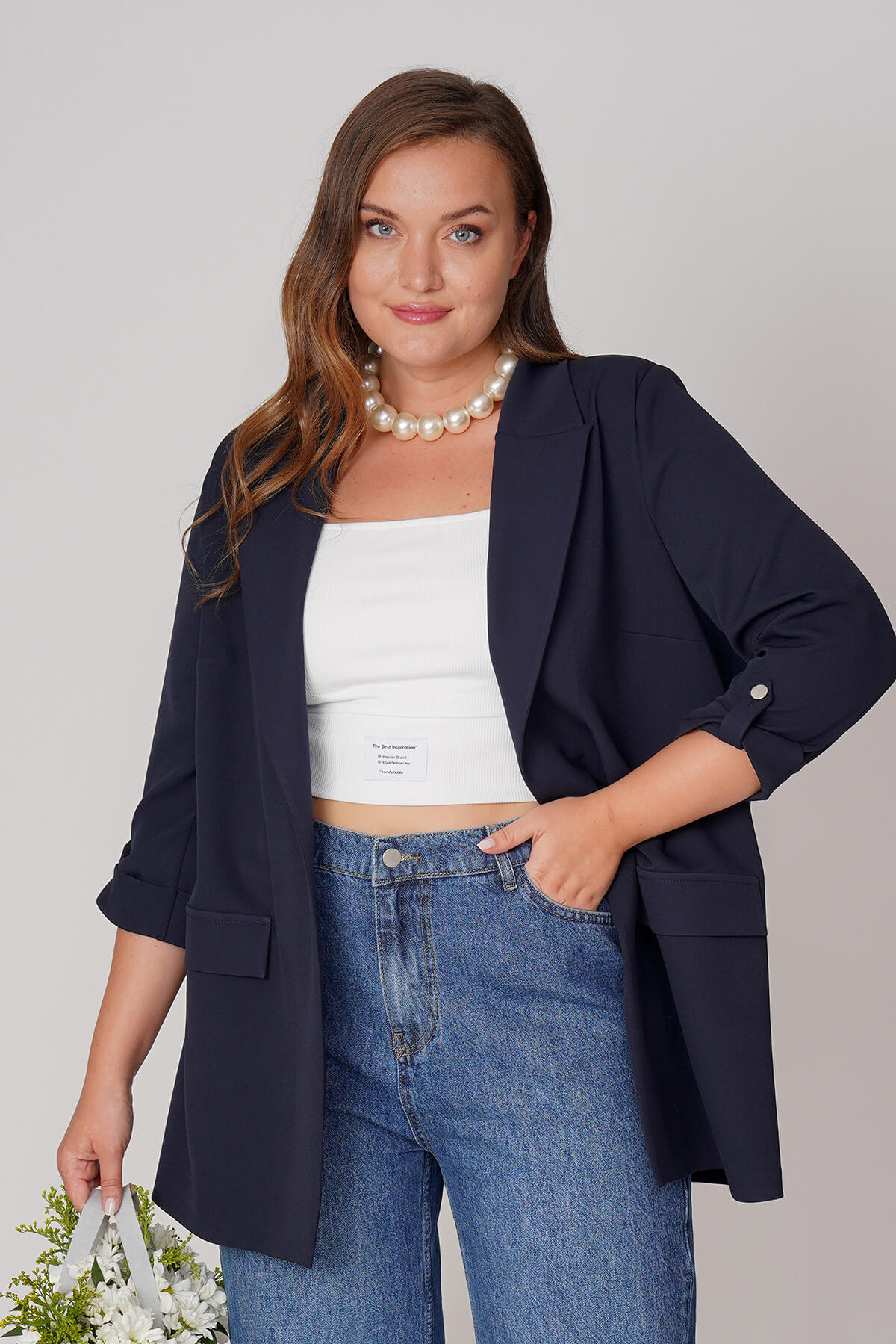 Elegant dark blue plus size blazer